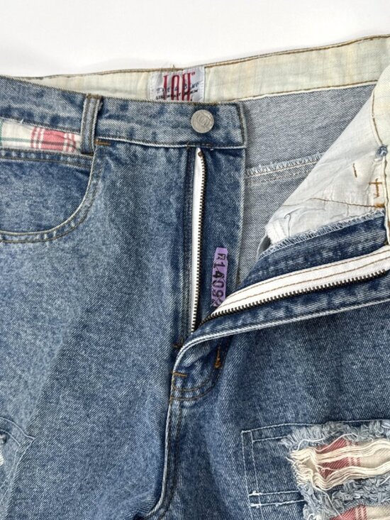 Vintage IOU  Patchwork Jeans Mens 31 Denim Distressed Stone Washed Tapered 31x32 - Picture 2 of 16